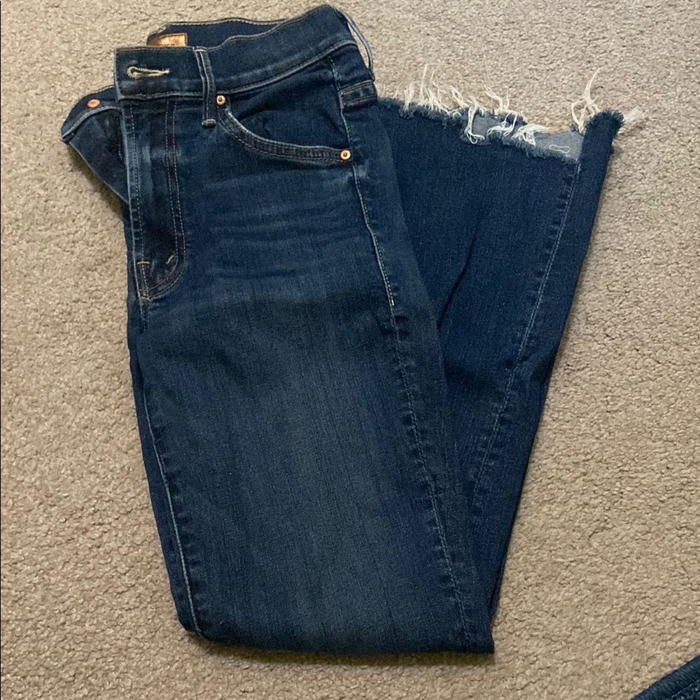 MOTHER Dark Blue Frayed Wide-Leg Jeans - Picture 2 of 6